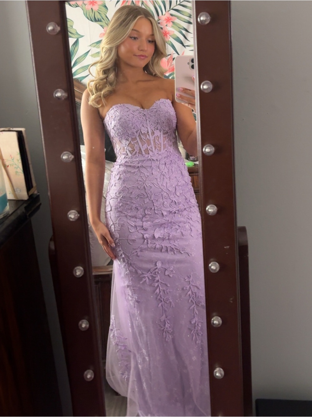Lavender Lace Mermaid Prom Dress - Picture 3 of 4